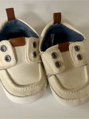 Baby Canvas Slip-On Shoes in Cream with Brown Trim